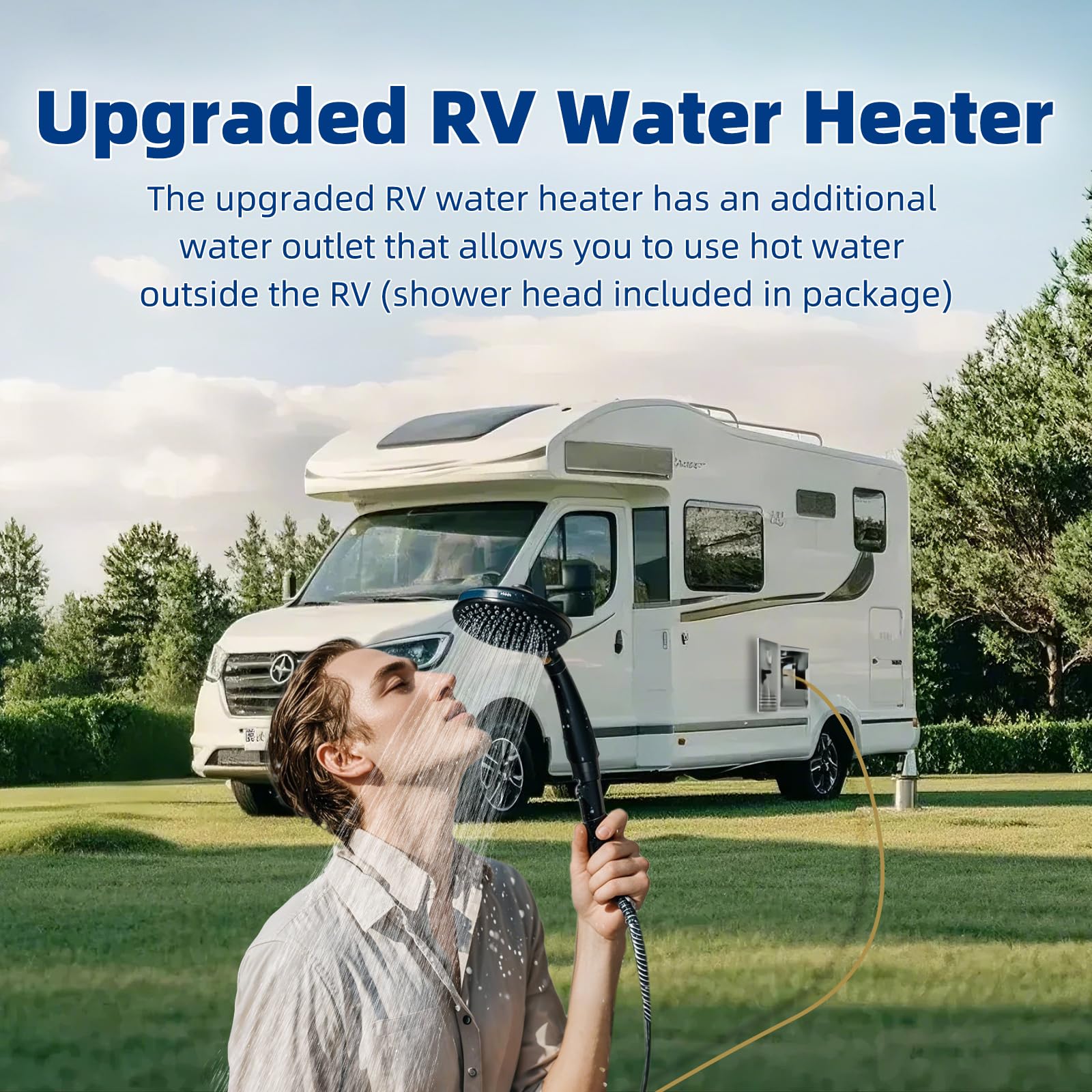 RV Tankless Water Heater, On Demand Instant Propane Gas RV Hot Water Heater, DC 12V, 16 x 16 inch Door & Front Water Outlet, 550